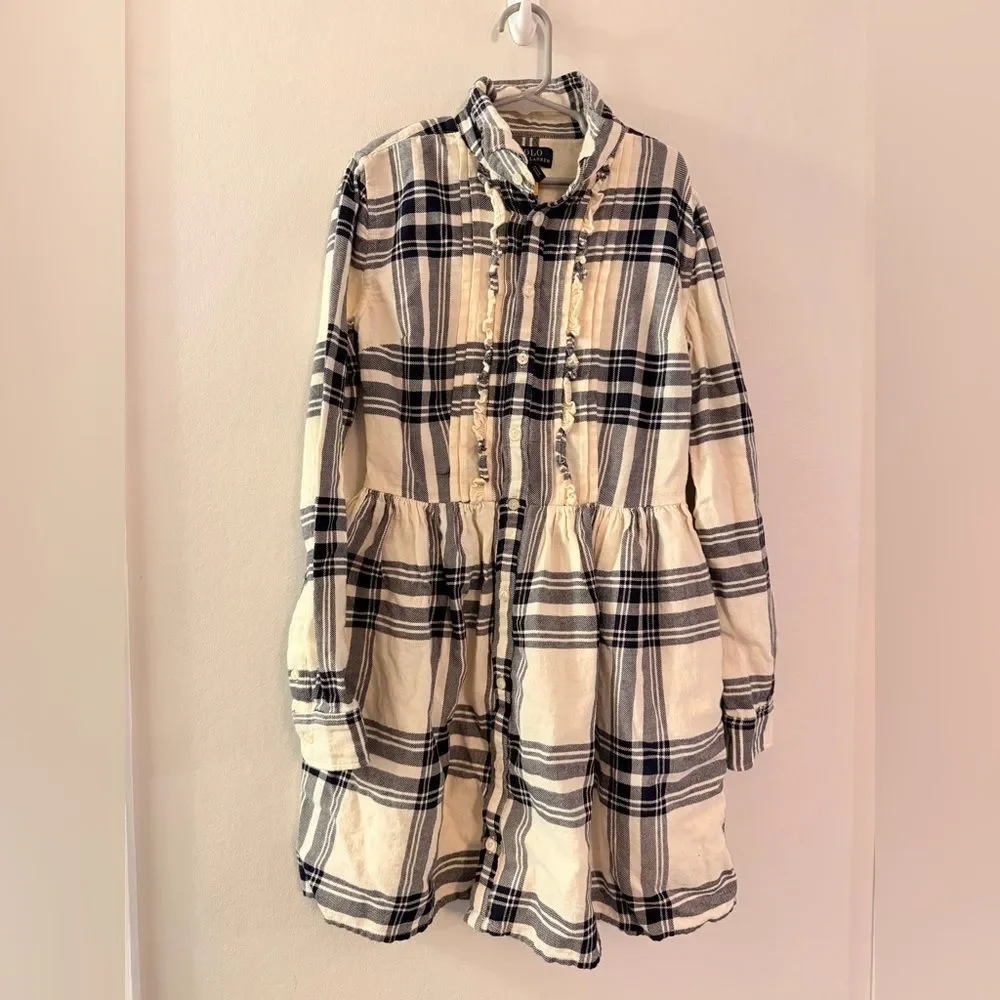 Polo Ralph Lauren Girls Plaid Cotton Twill Shirtdress - Size 14